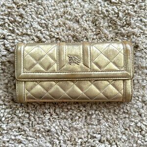 Gold Burberry Long Wallet Authentic